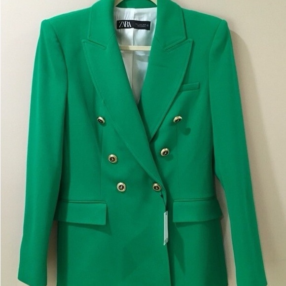 Zara Jackets & Blazers - Zara Women's Vibrant Green Double-Breasted Blazer